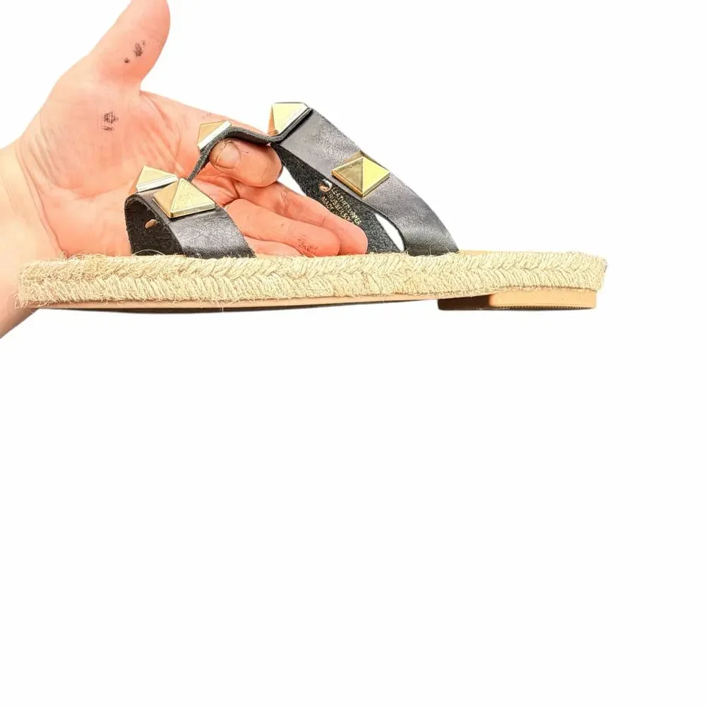 Maypol Studded Leather Espadrille Sandals Black Gold EU 38 US 7.5
